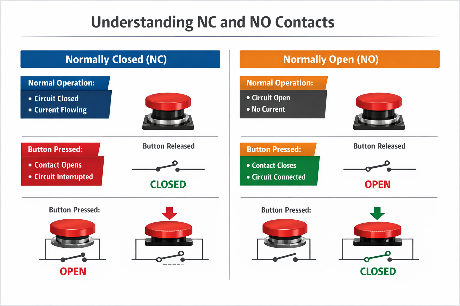 no vs nc contacts: normally open and normally closed... Why Emergency Stop Buttons Use Normally Closed (NC) Contacts - Just ...
