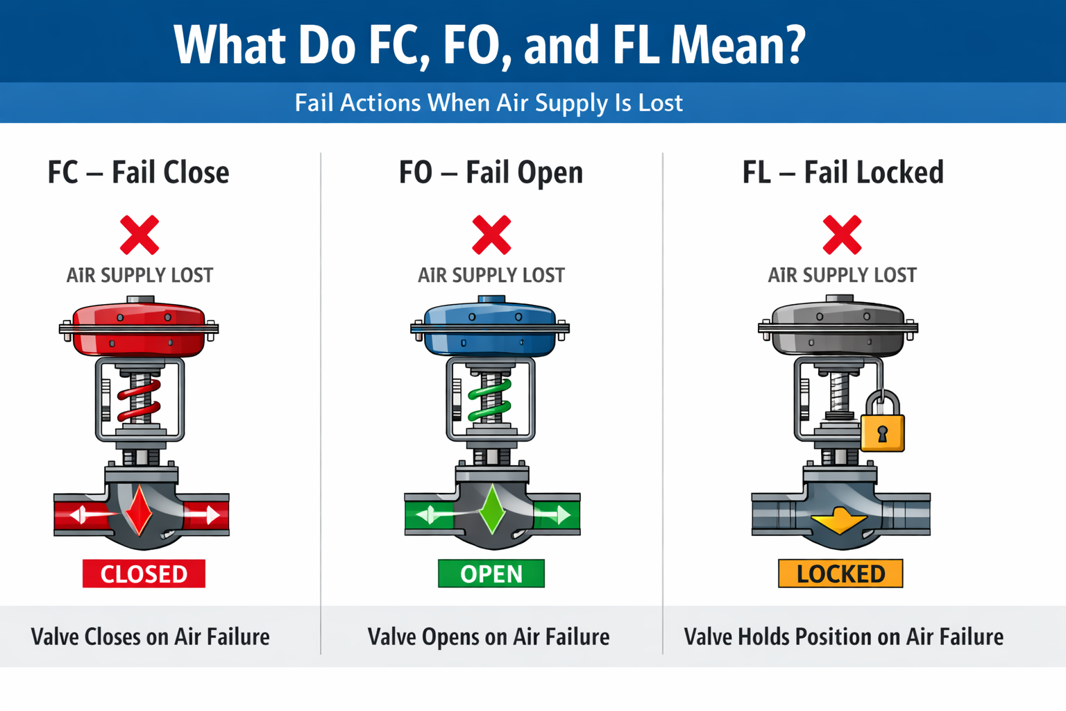 How to Select Pneumatic Valve Fail Action: FC, FO, or FL? - Just Measure it